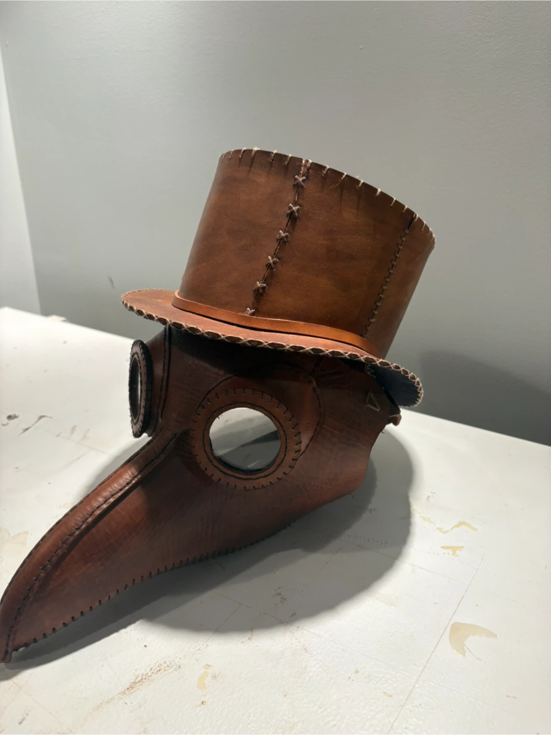 Leather Plague Doctor Mask with Top Hat - photo 2