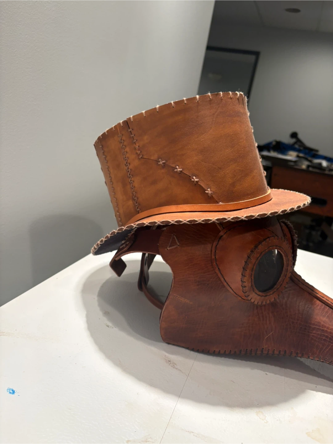 Leather Plague Doctor Mask with Top Hat