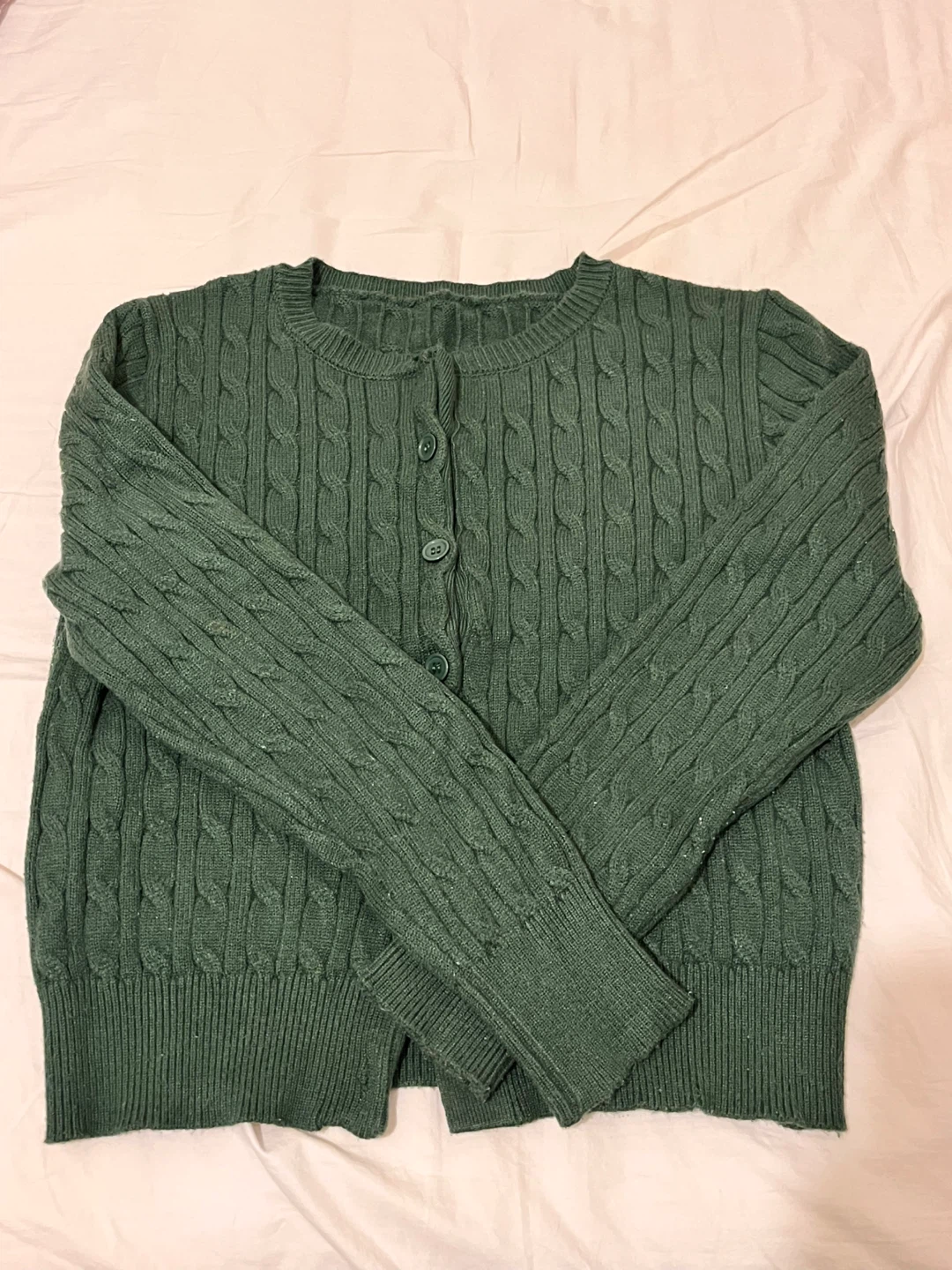 Green Cable Knit Cardigan