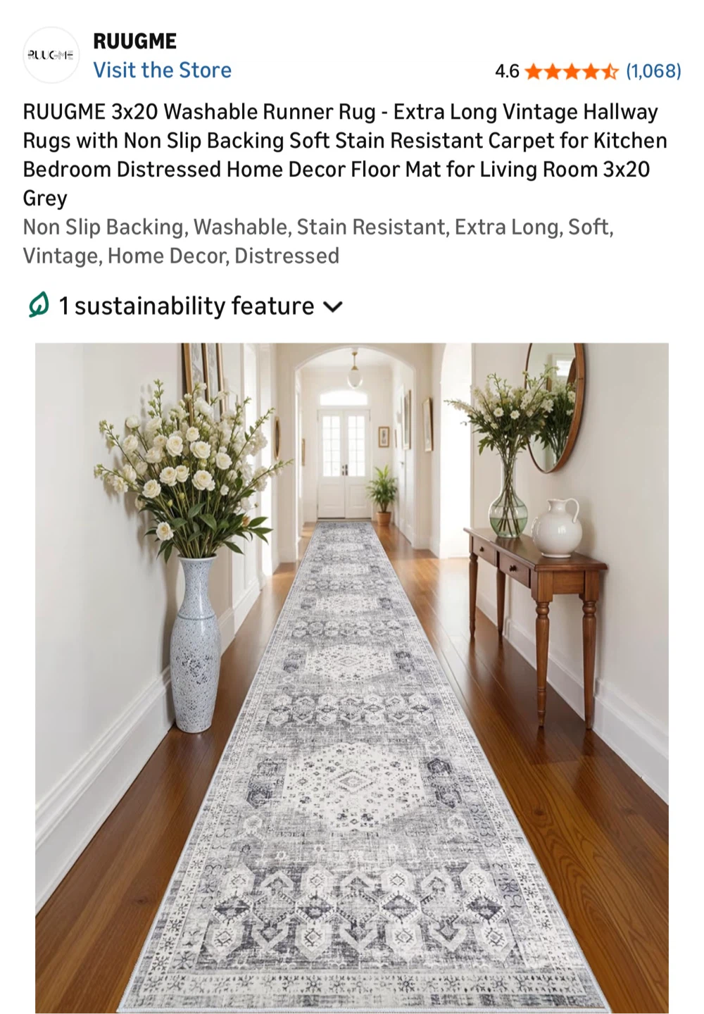 RUUGME 3x20 Washable Runner Rug - Grey - photo 4