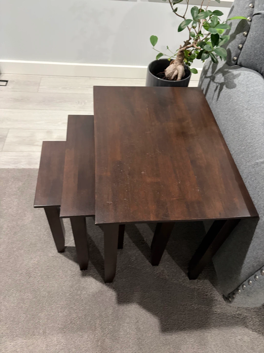 Nest of 3 Dark Wood Side Tables - photo 3