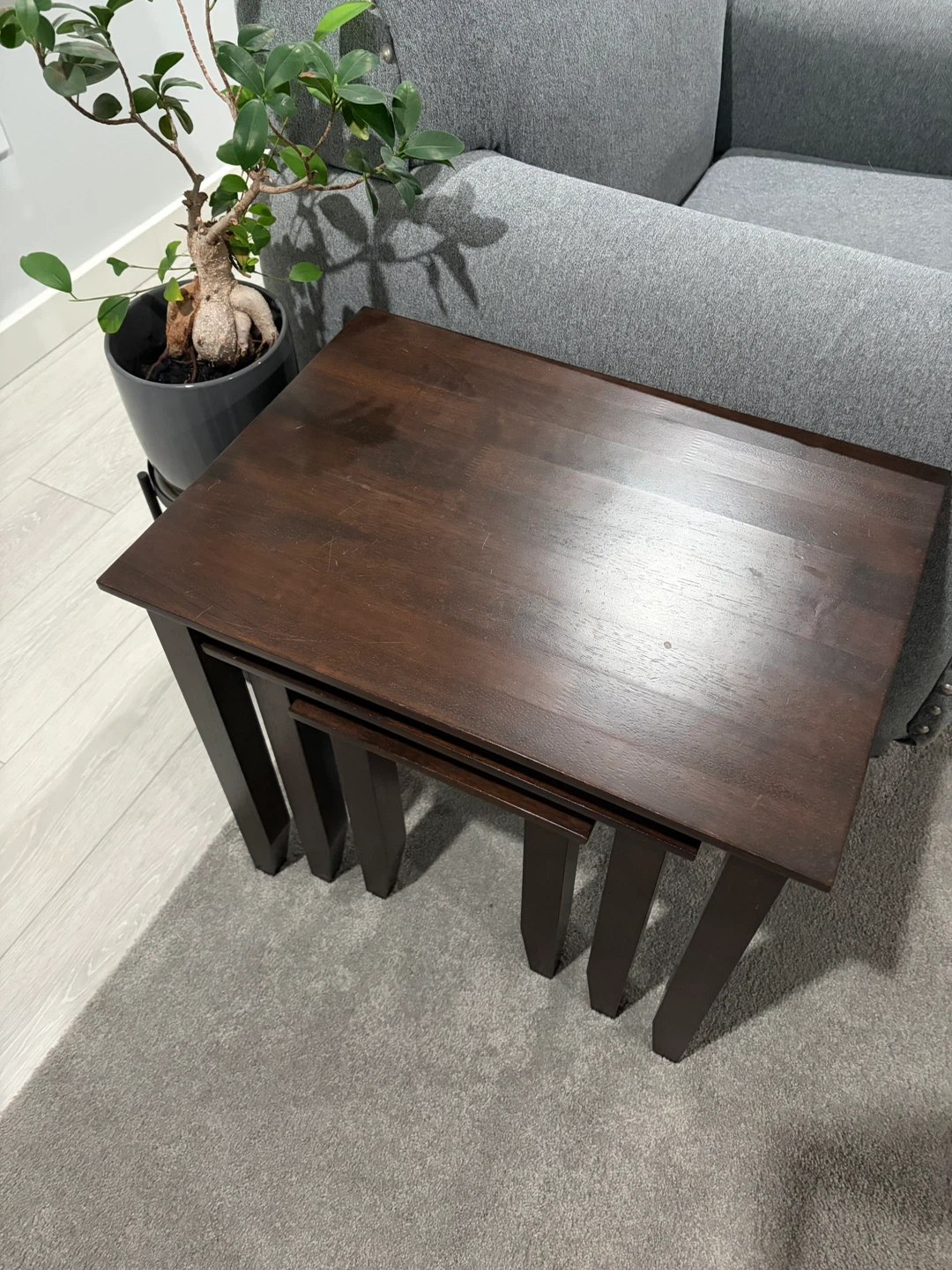 Nest of 3 Dark Wood Side Tables