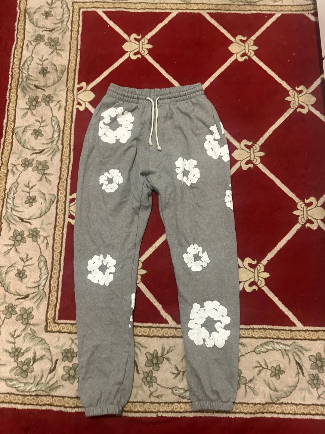 Grey Sweatpants with Floral Design