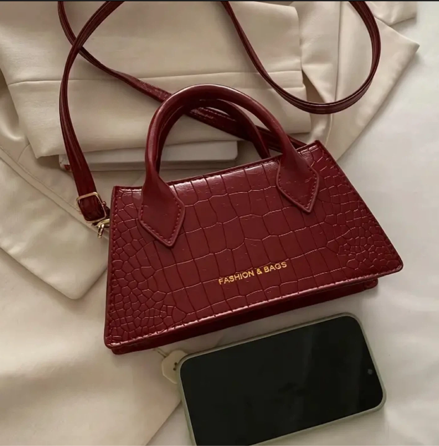 Red Croc-Embossed Fashion & Bags Mini Top Handle Bag - photo 4