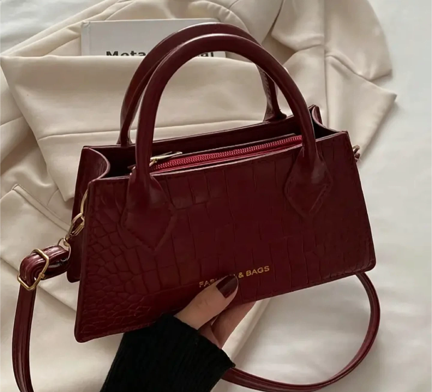 Red Croc-Embossed Fashion & Bags Mini Top Handle Bag - photo 2