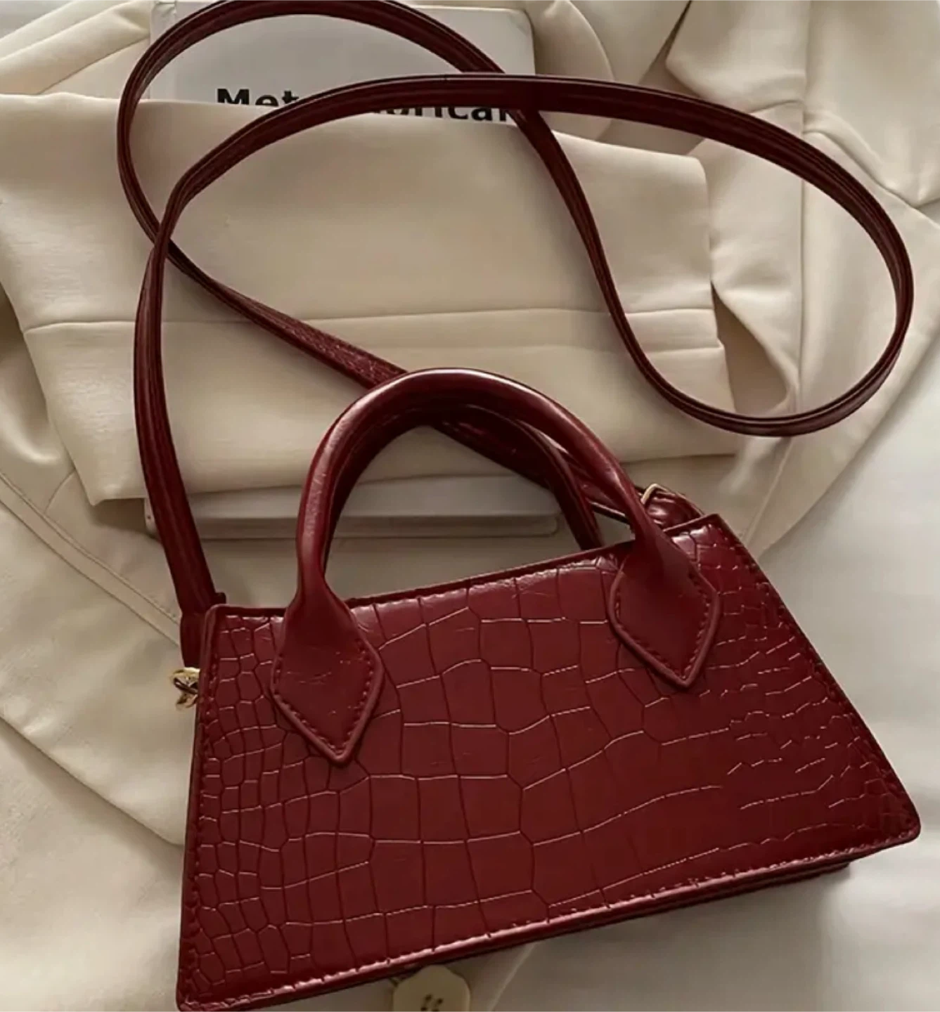 Red Croc-Embossed Fashion & Bags Mini Top Handle Bag - photo 5