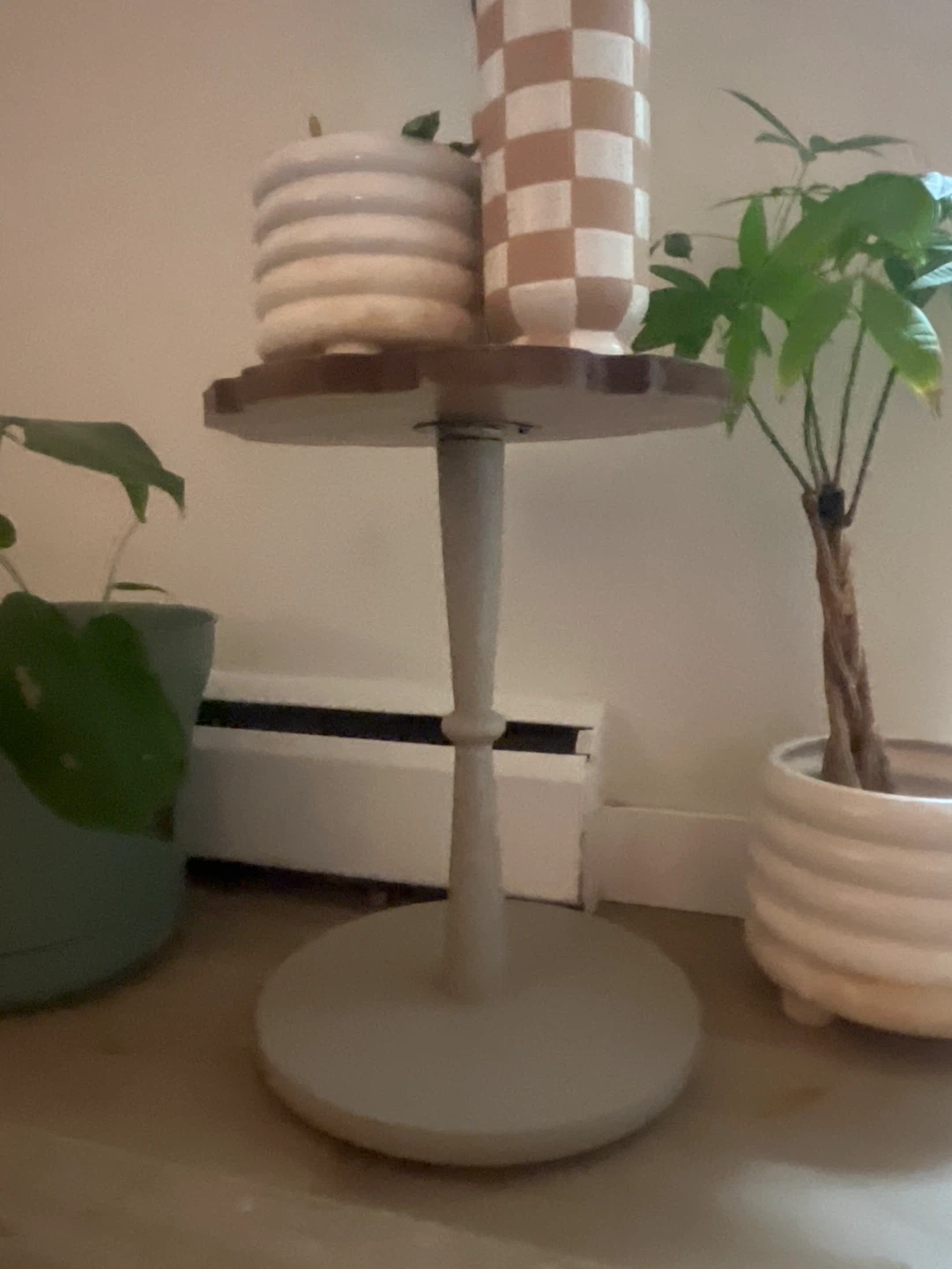 Pedestal Accent Table - Wood Top, Grey Base