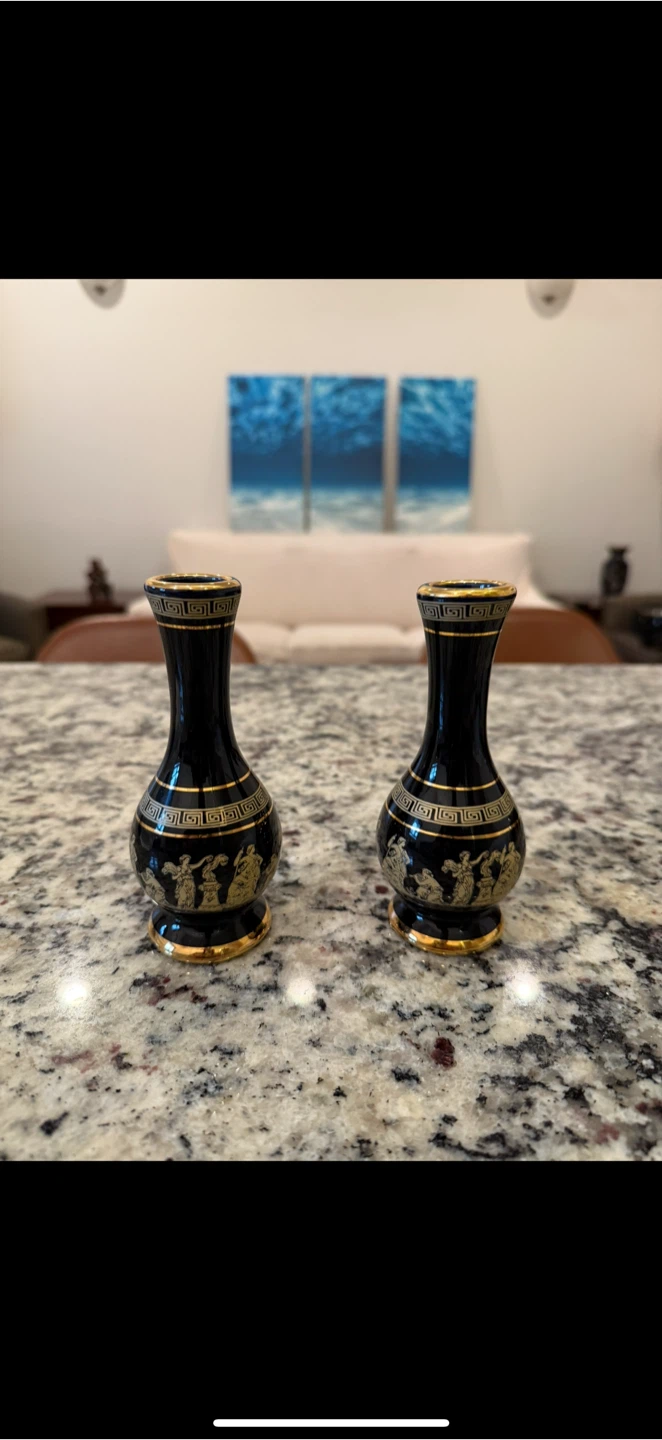Decorative Black & Gold Greek Vases (Set of 2)
