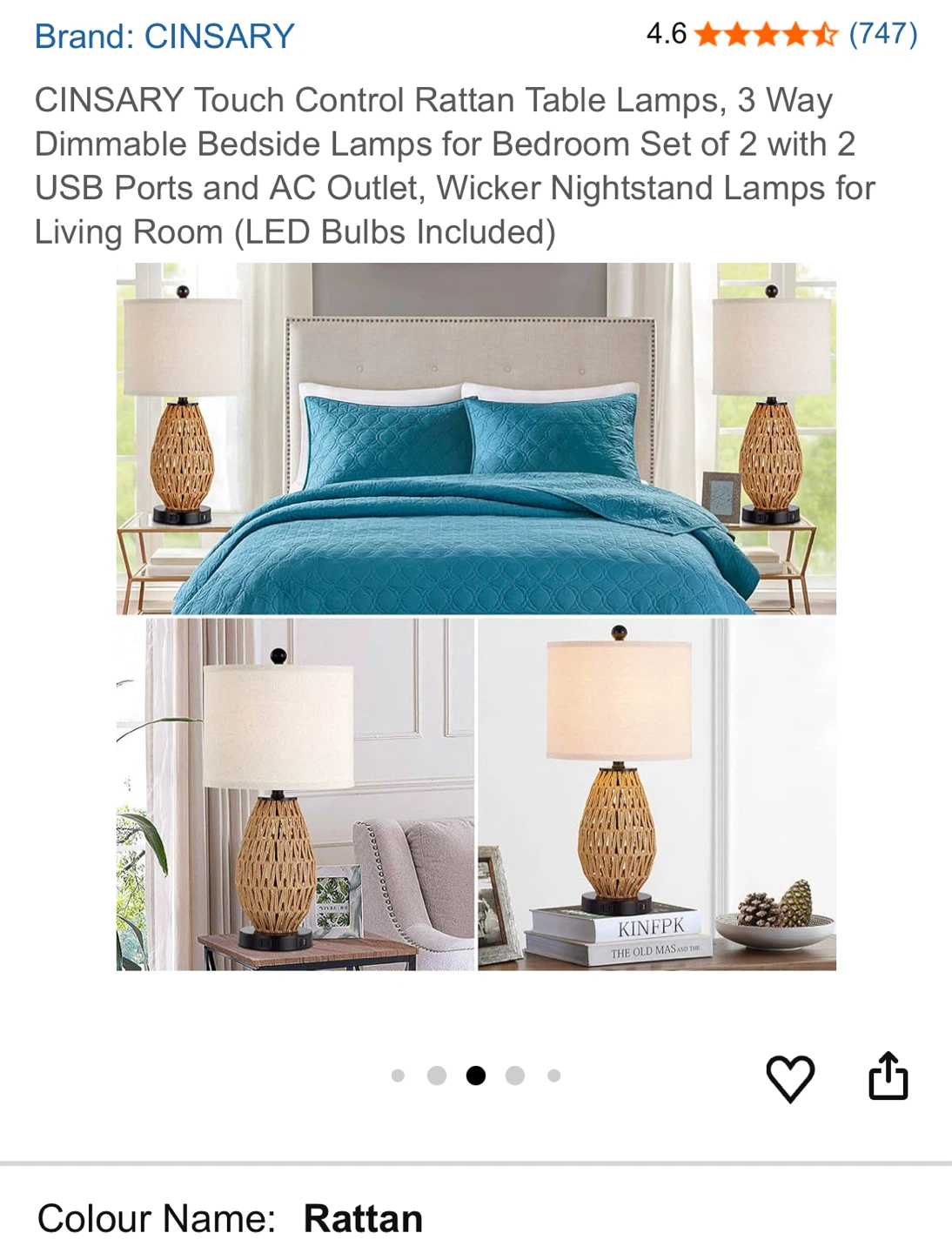 CINSARY Touch Control Rattan Table Lamp - photo 5
