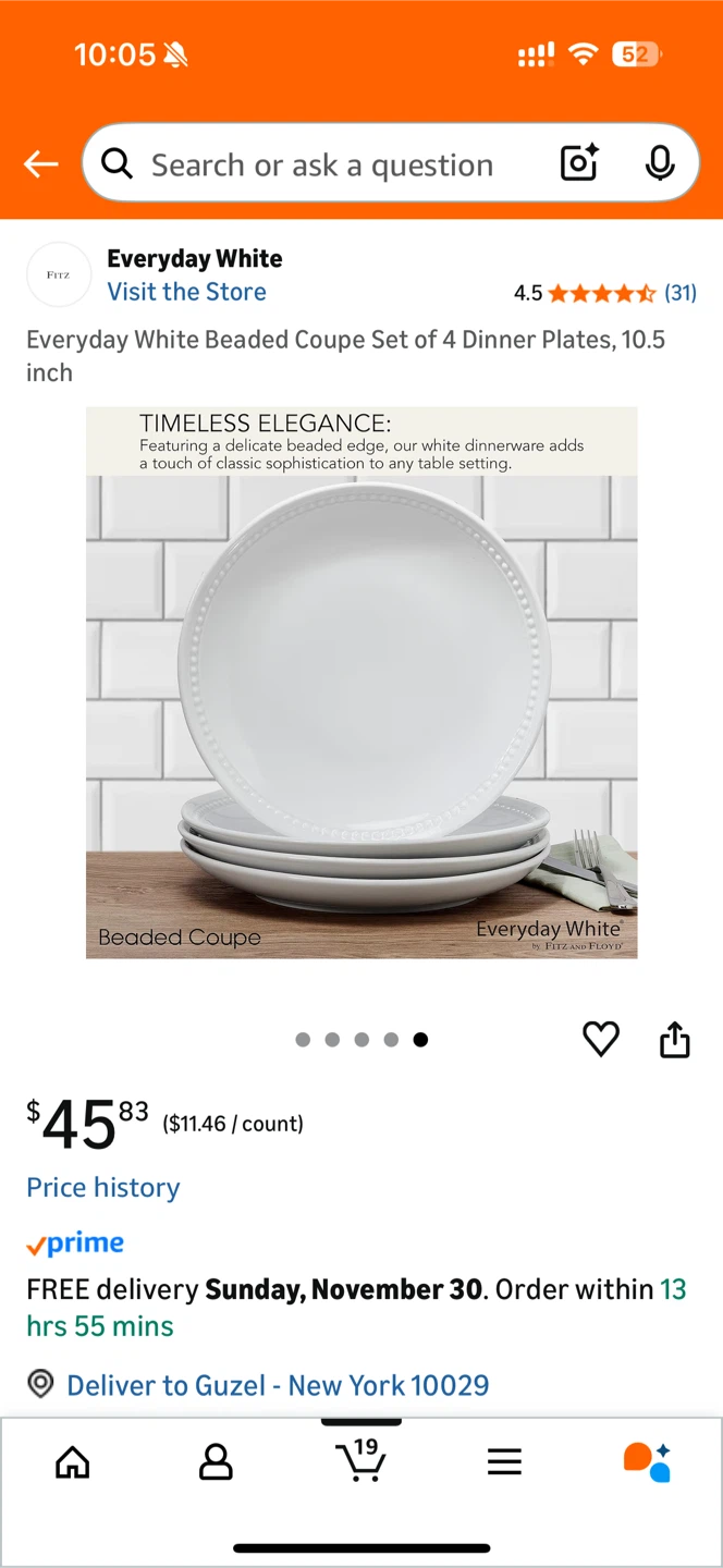 White Dinner Plates, 10.5in
