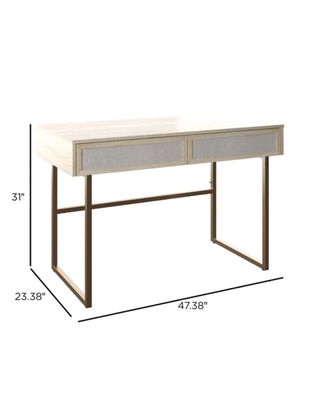 Built in USB Ports Office Writing Desk 2 Drawers Gold Detail - photo 3