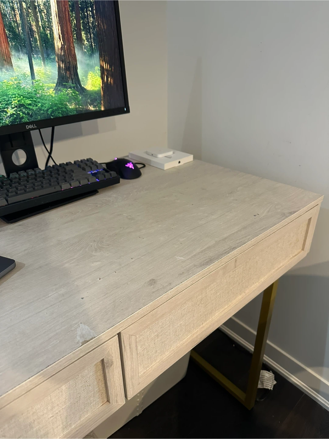 Built in USB Ports Office Writing Desk 2 Drawers Gold Detail - photo 4