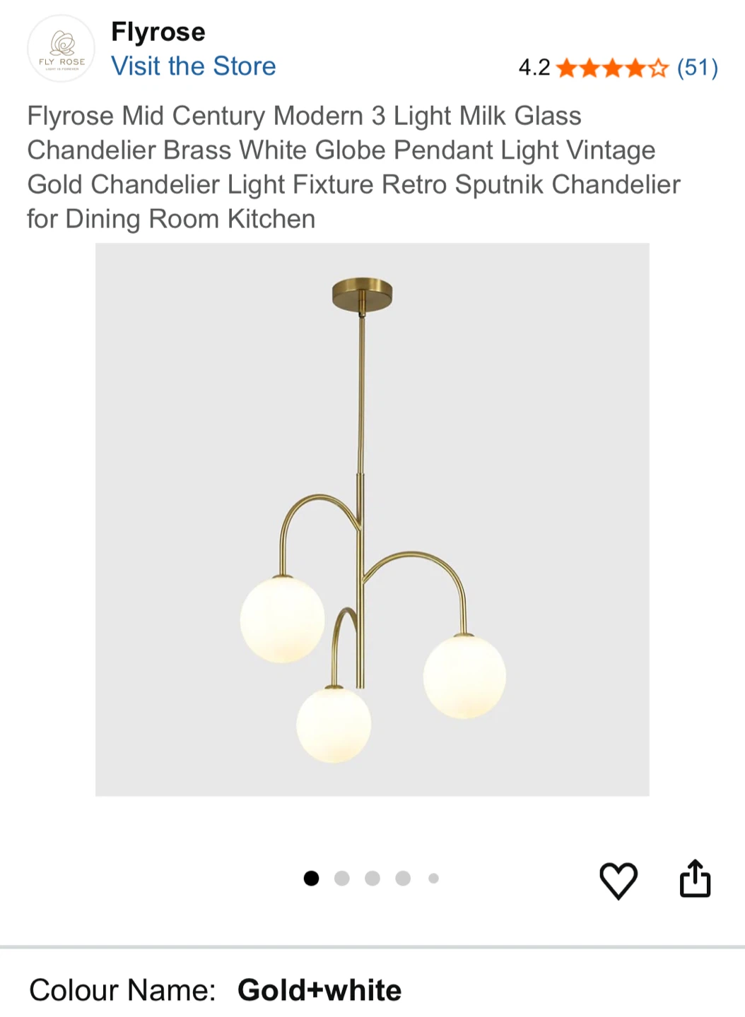 Flyrose Mid Century Modern 3 Light Milk Glass Brass White Gold