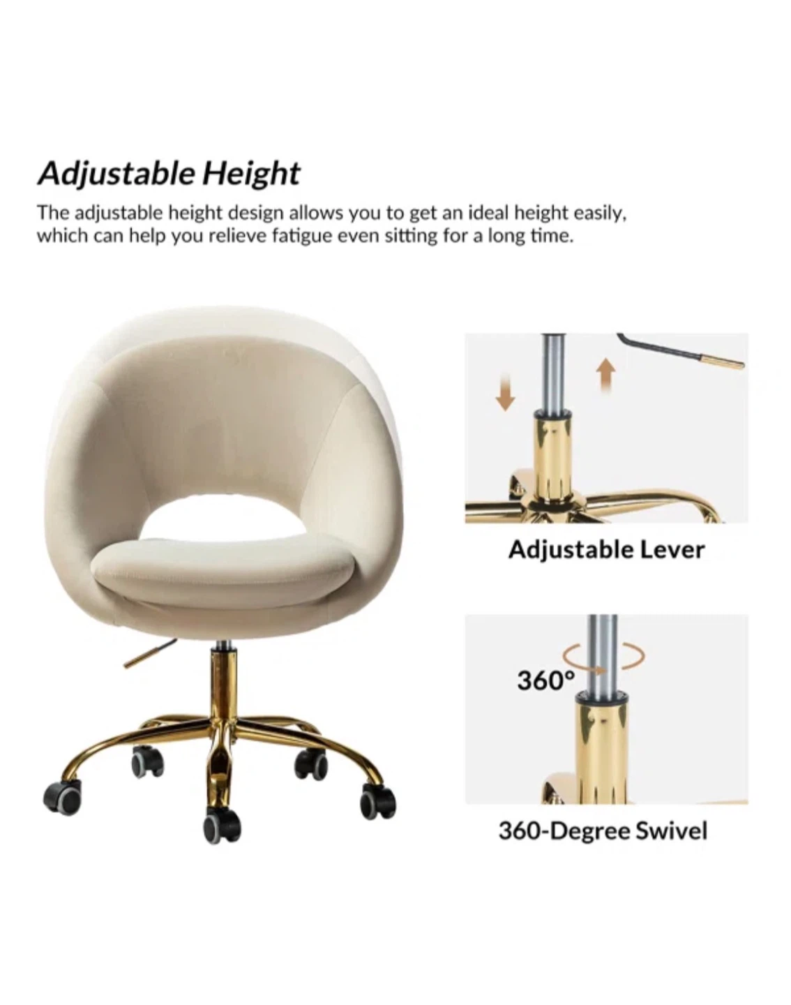 Ivory Velvet Swivel Adjustable Height Office Chair - photo 5