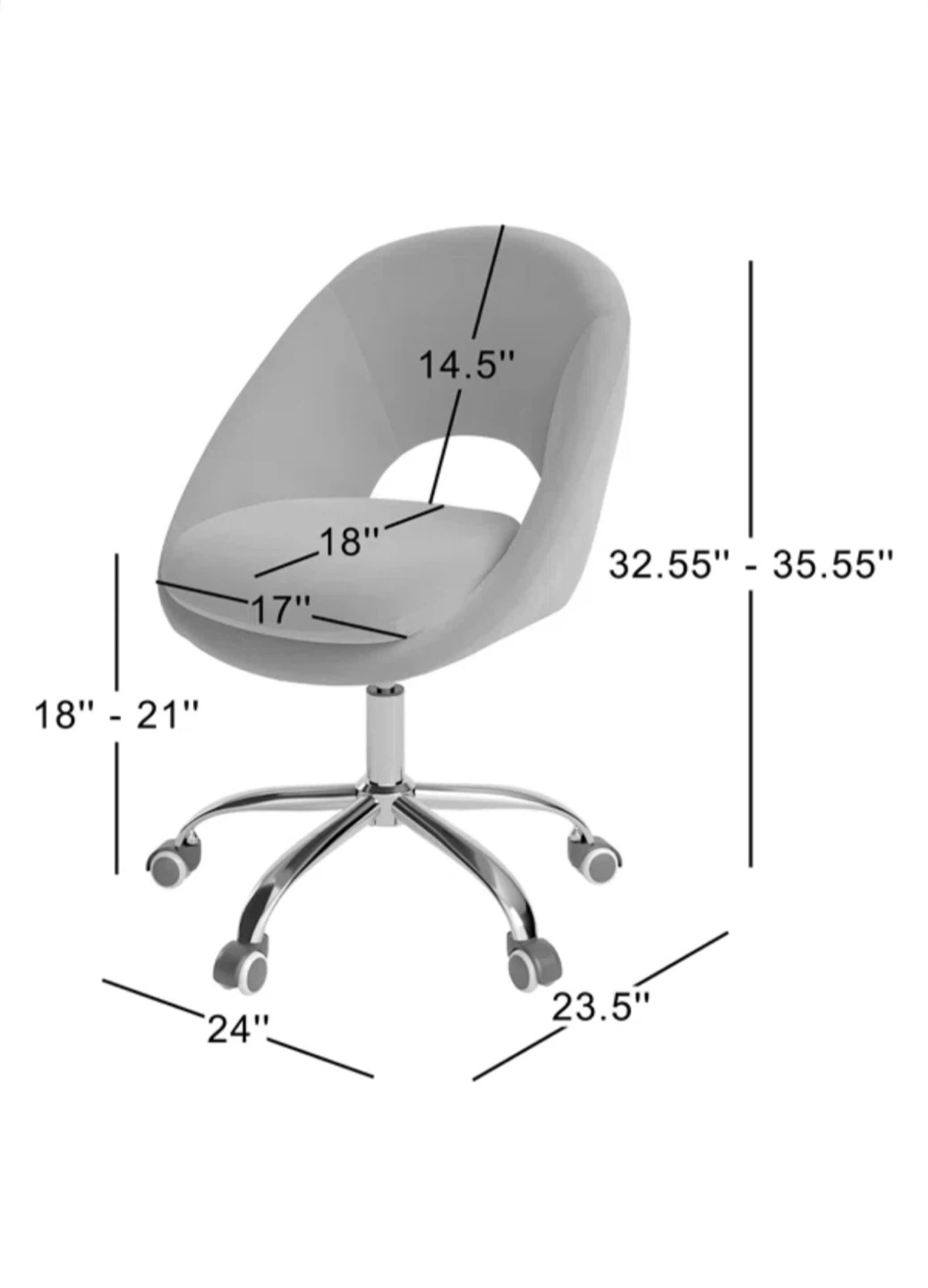 Ivory Velvet Swivel Adjustable Height Office Chair - photo 3