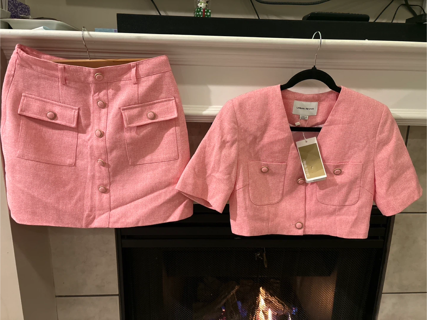 Urban Revivo Pink Skirt & Jacket Set - Size M