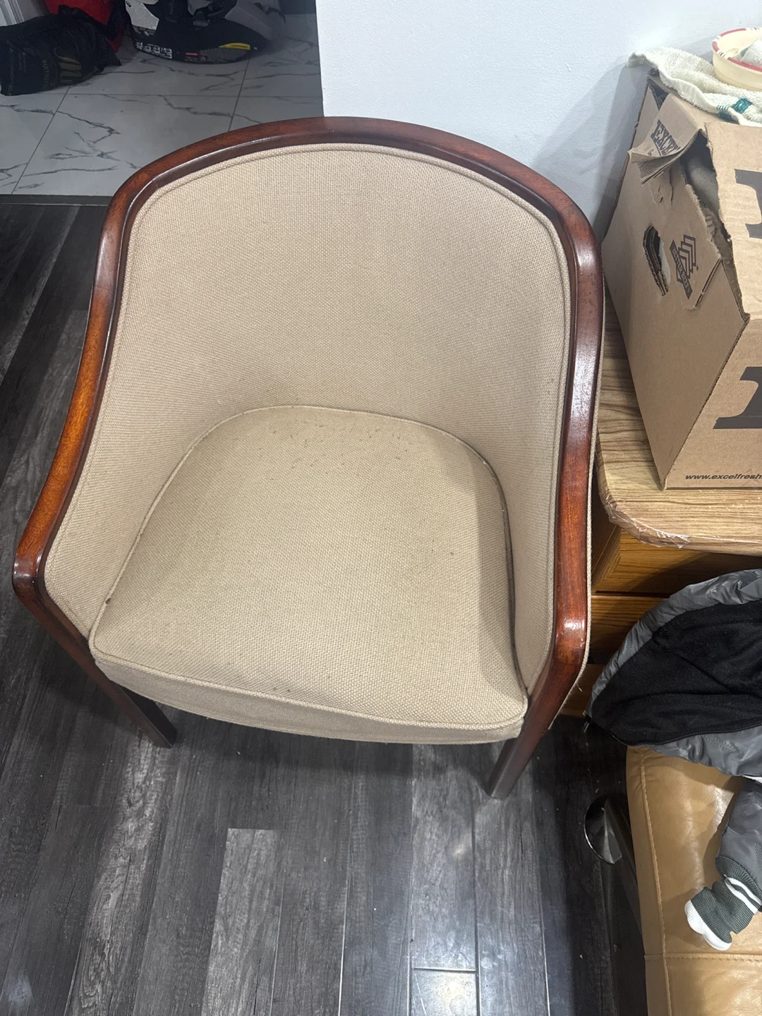 Upholstered Accent Chairs - Beige and Wood Pair of 2 - photo 3