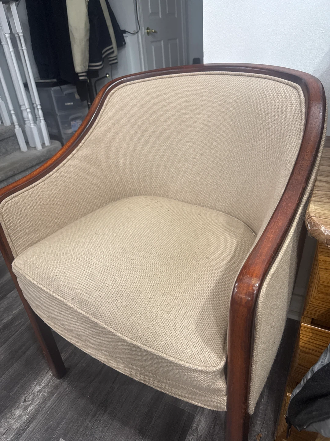 Upholstered Accent Chairs - Beige and Wood Pair of 2 - photo 2