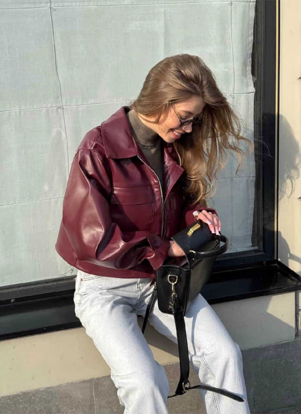 Burgundy Leather Cropped Jacket - photo 2