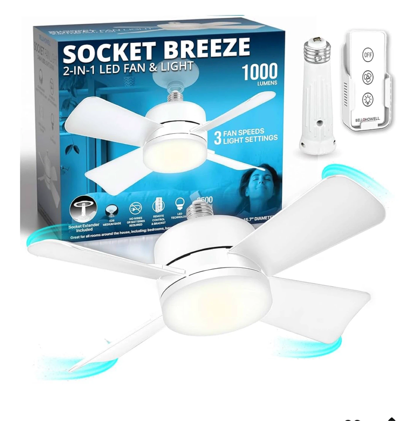 Bell+Howell Socket Fan Light, New in Box 🥕