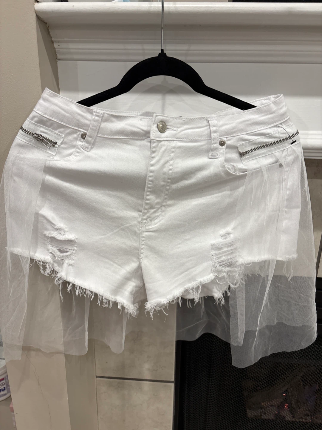 Akira White Denim & Tulle Shorts