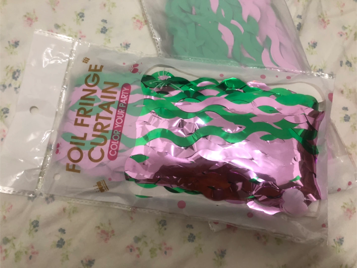 NEW-Foil Fringe Curtain - Pink & Green, Party Decor - photo 2