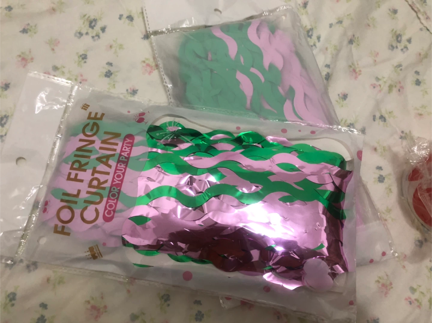 NEW-Foil Fringe Curtain - Pink & Green, Party Decor