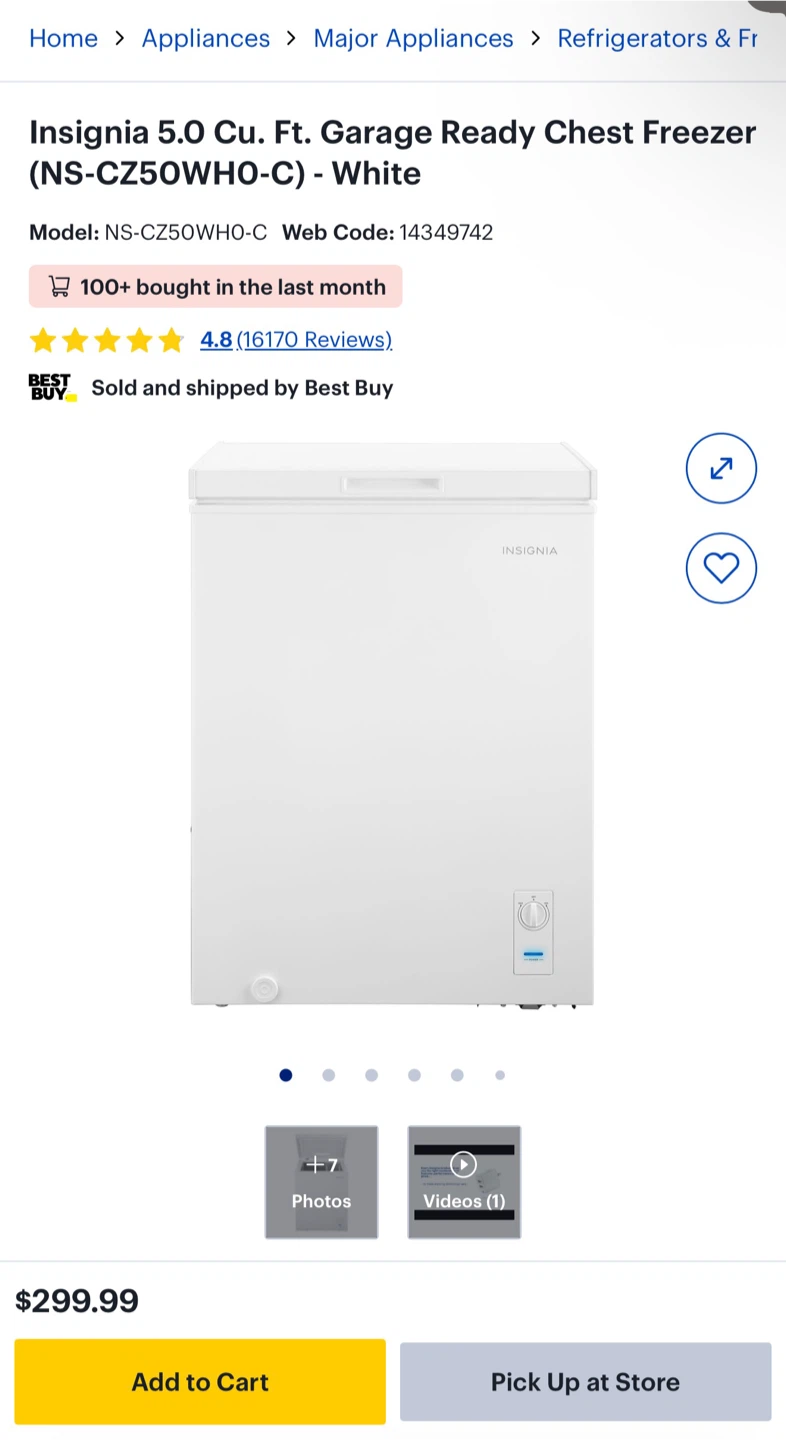 Insignia 5.0 Cu. Ft. Chest Freezer - White - photo 2