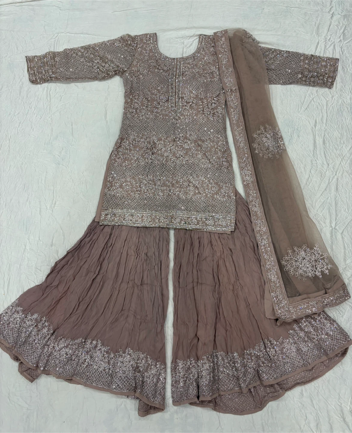 Mauve Embellished Gharara Suit