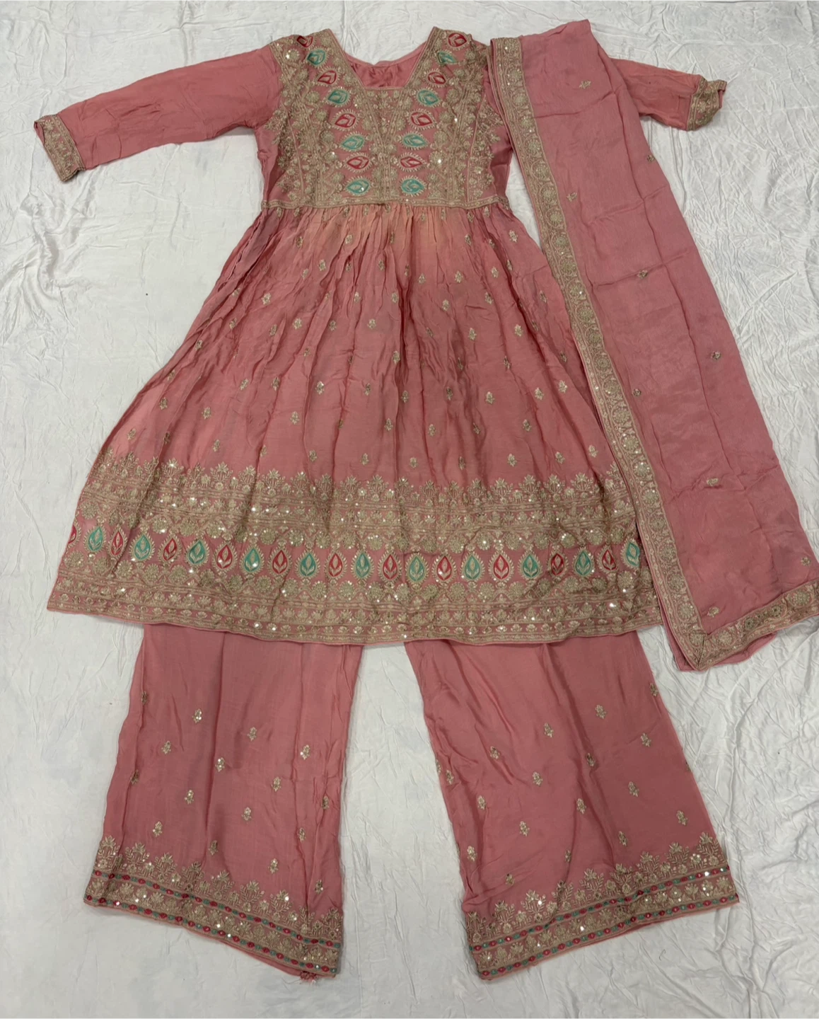 Baby pink Embroidered palazzo Suit Set