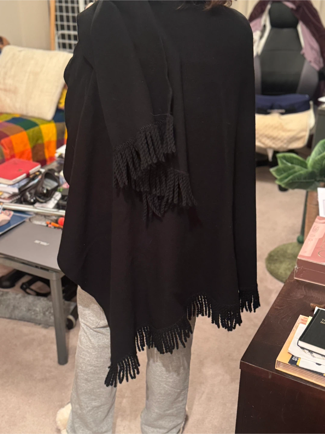 Holt Renfrew Black Fringe Poncho - photo 2