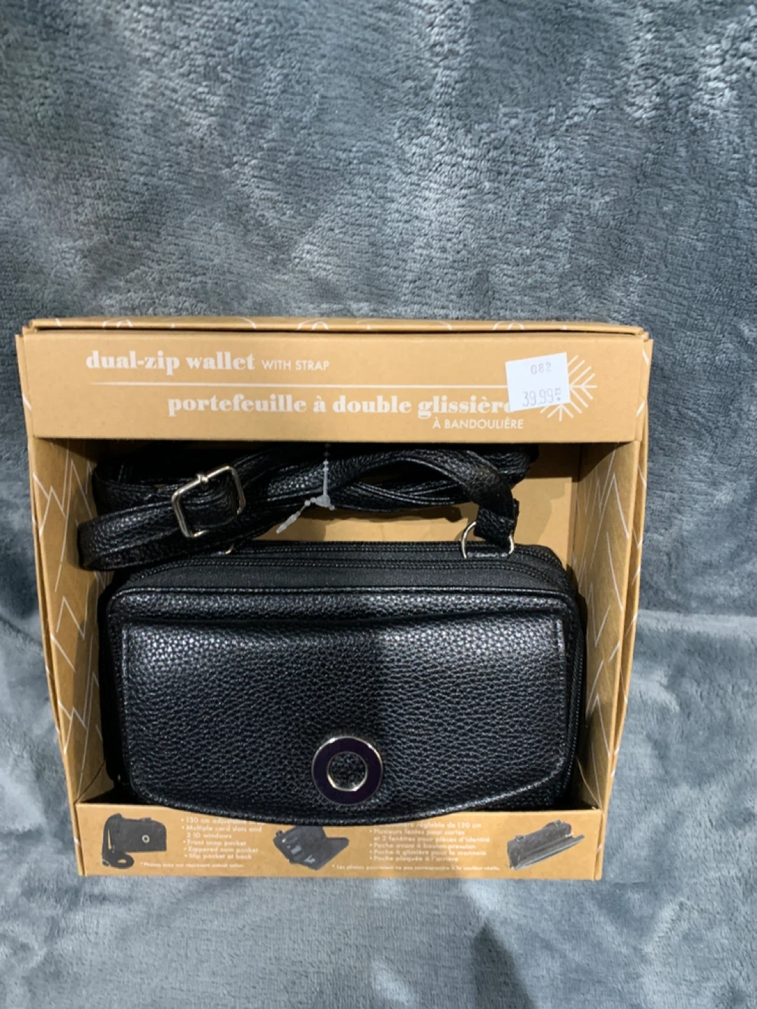 Dual-Zip Wallet with Strap - Black