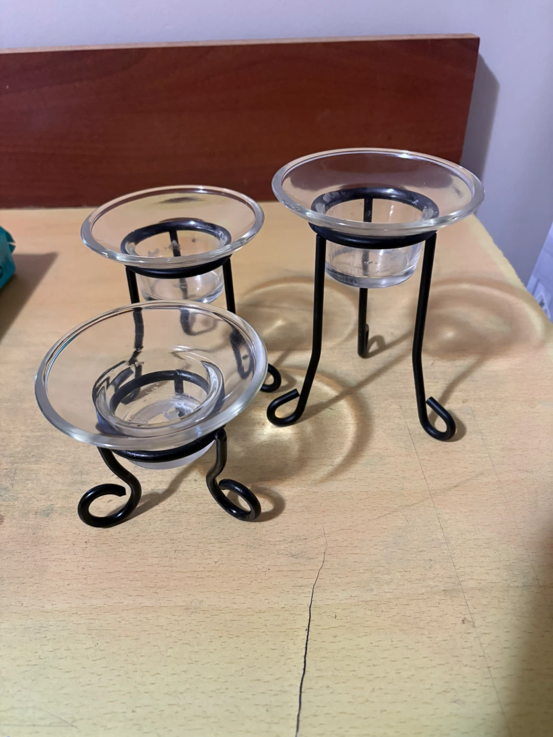 3 Black Metal & Glass Candle Holders 🥕 - photo 2