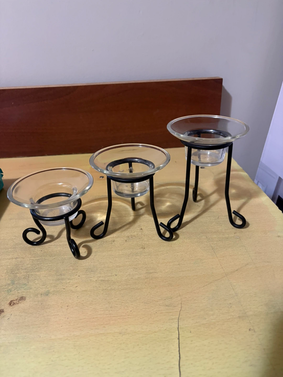 3 Black Metal & Glass Candle Holders 🥕