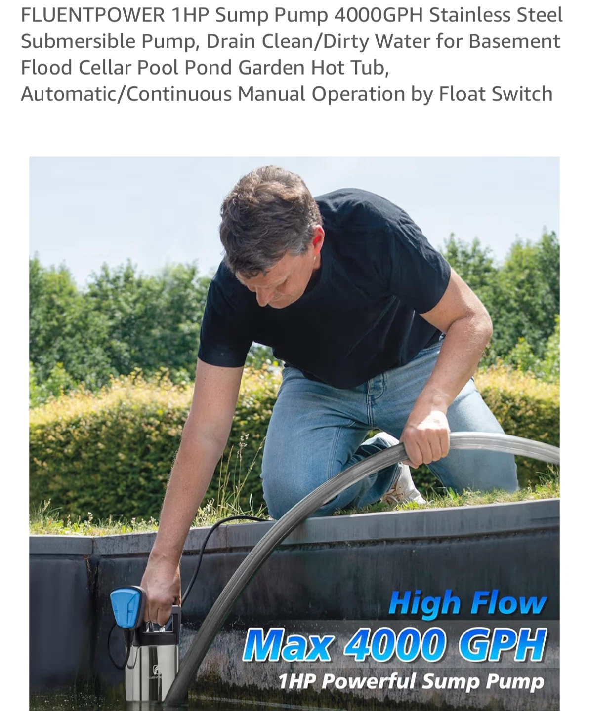FLUENTPOWER 1HP Sump Pump - 4000GPH - photo 5
