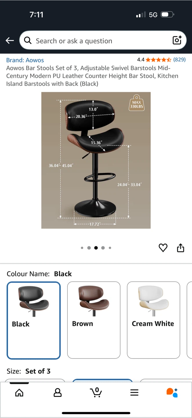 Aowos Bar Stools Set of 3 - grey - photo 4