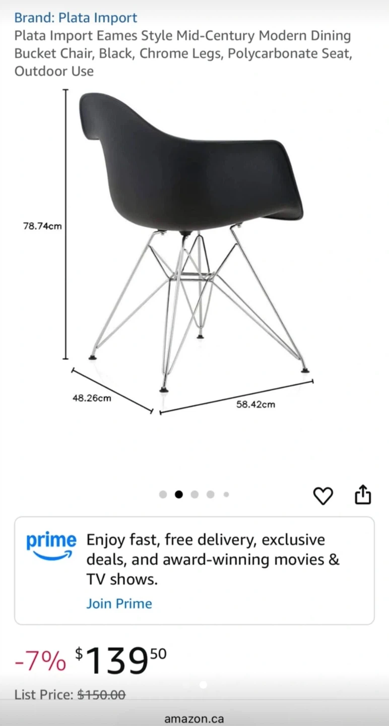 🥕Plata Import Eames Style Bucket Chair - Black - photo 2