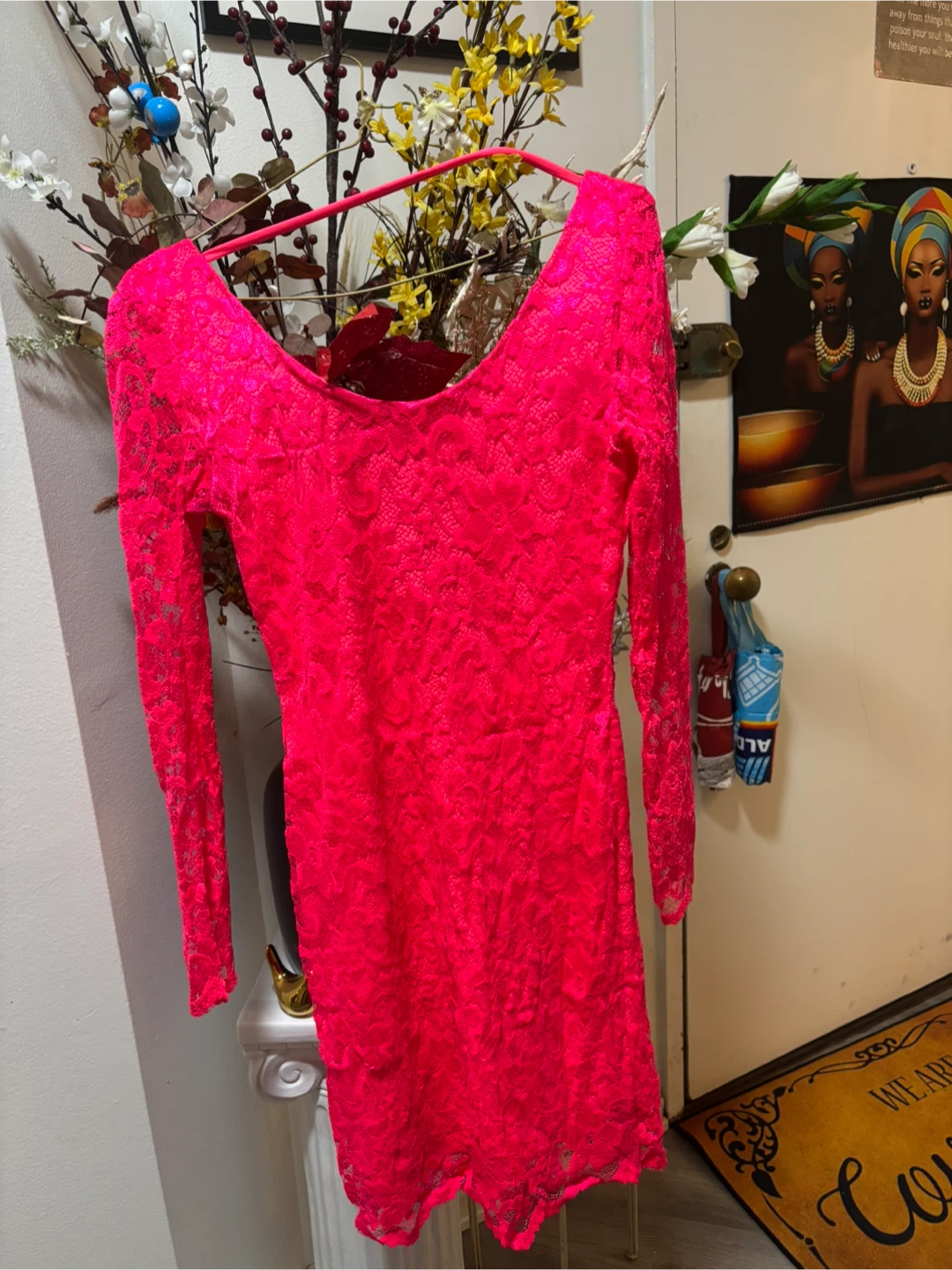 Hot Pink Lace Mini Dress