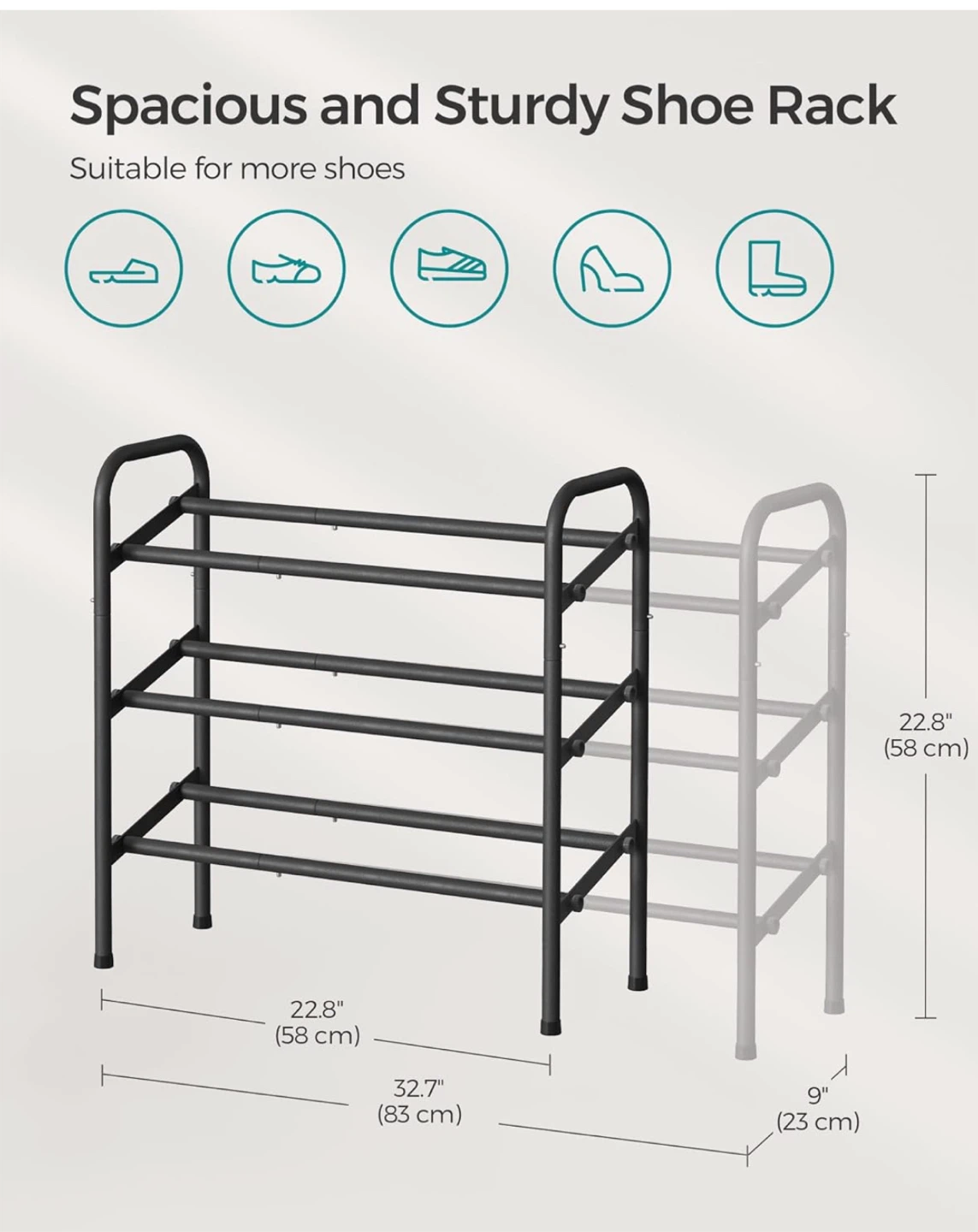 Brand new SONGMICS Shoe Rack, 3-Tier Metal Shoe Shelf Storage - photo 2