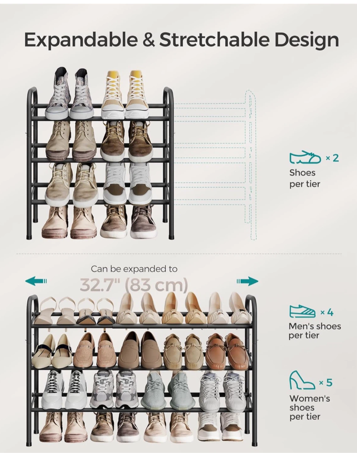 Brand new SONGMICS Shoe Rack, 3-Tier Metal Shoe Shelf Storage - photo 3