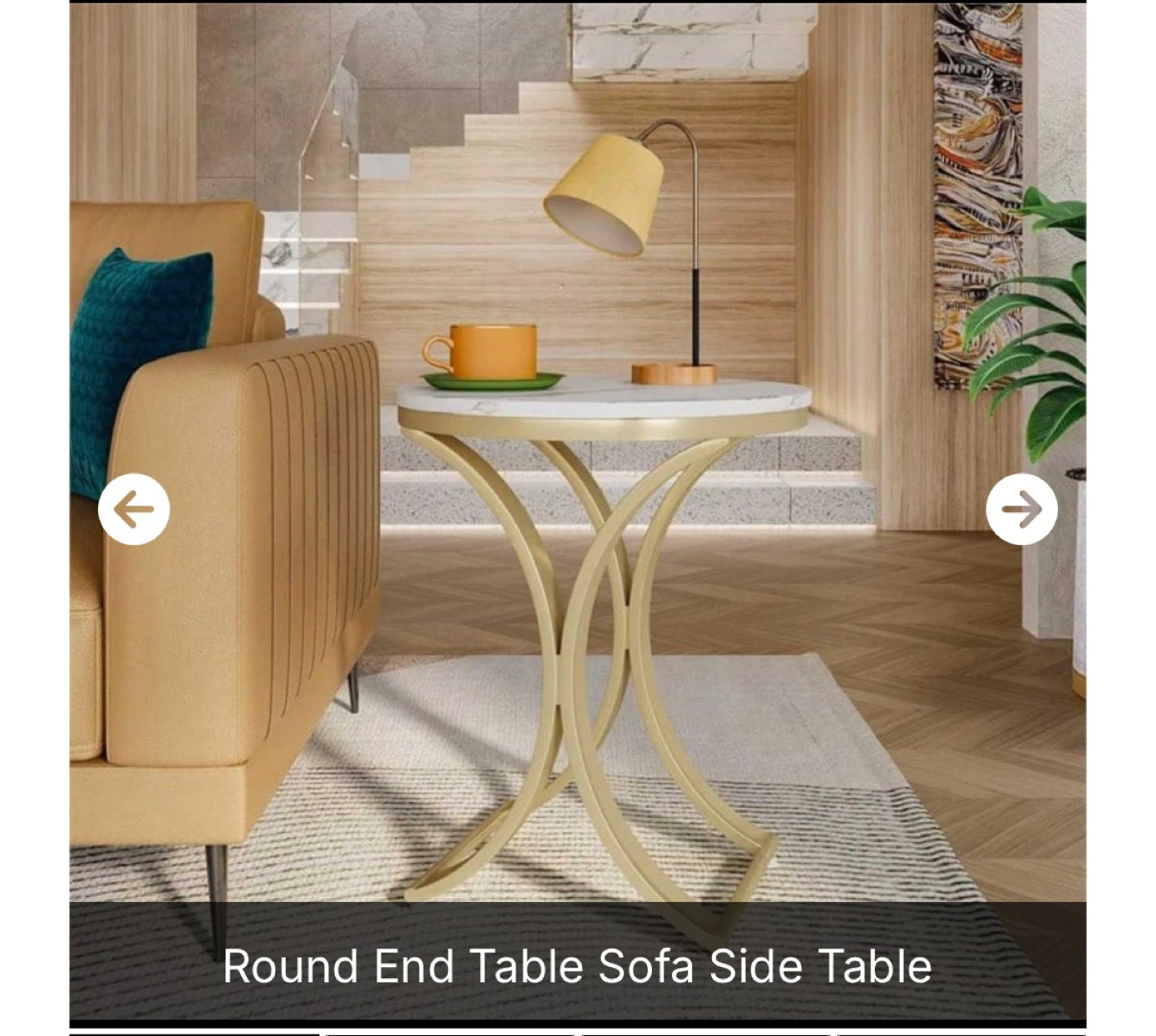Round End Table Sofa Side Table - Gold/White