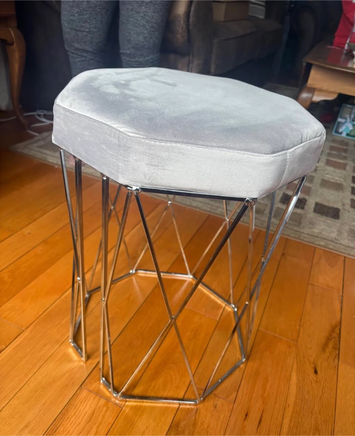 Grey & Chrome Vanity Stool