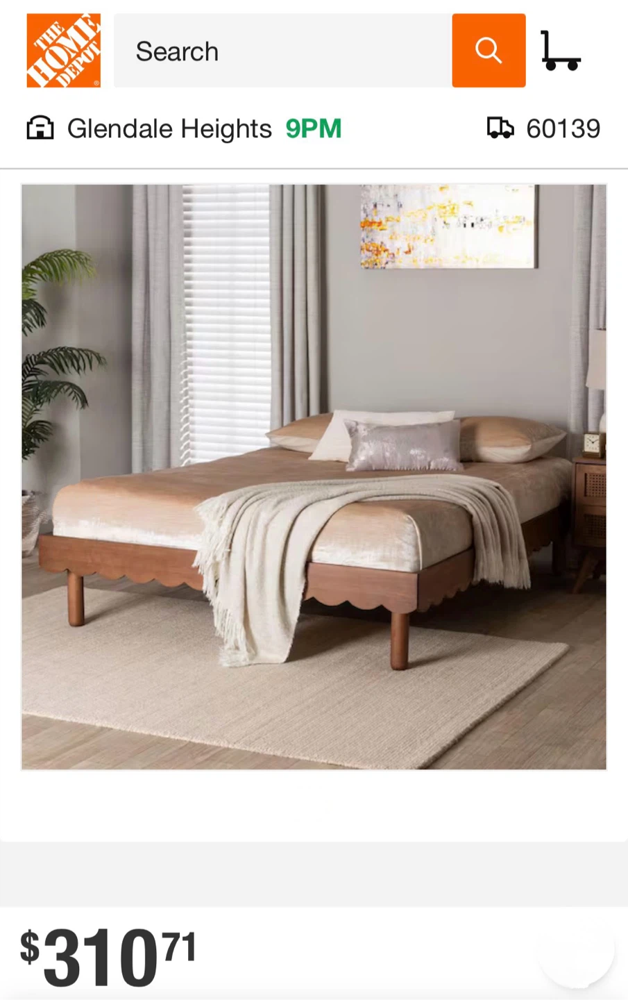 Queen Size Brown Scalloped Bed Frame - photo 2