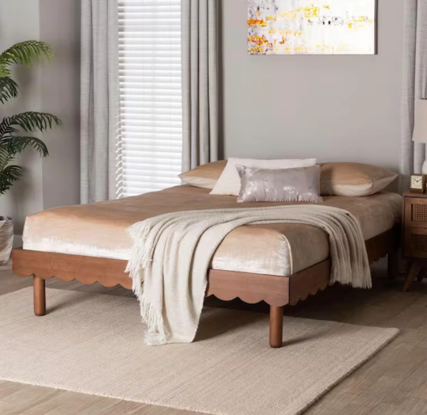 Queen Size Brown Scalloped Bed Frame