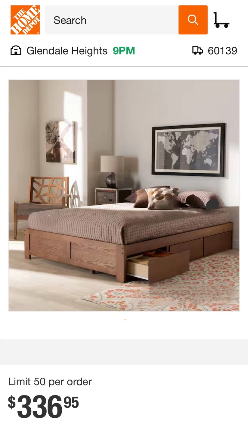 Queen Size Platform Bed Frame with Storage Drawers - photo 2
