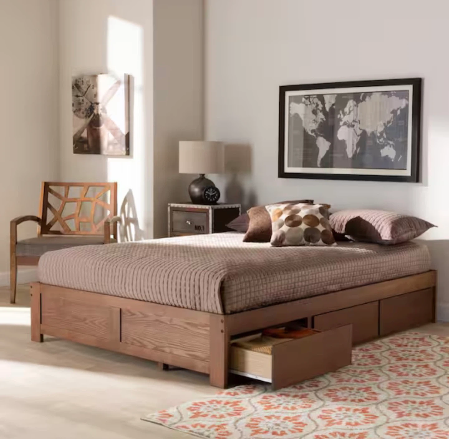 Queen Size Platform Bed Frame with Storage Drawers