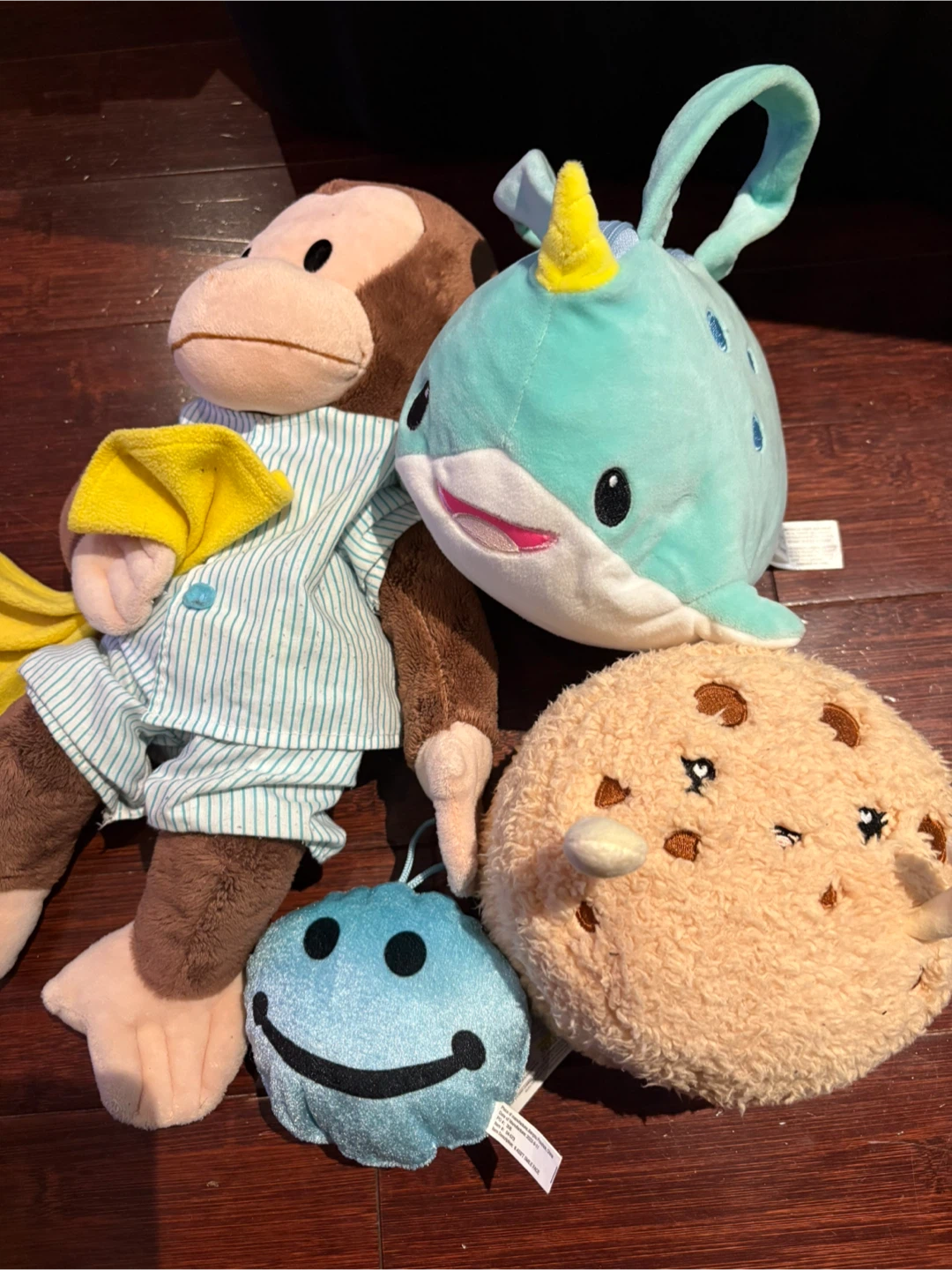 🥕 #thrifty Assorted Plush Toys - Monkey, Narwhal, Cookie, Smiley