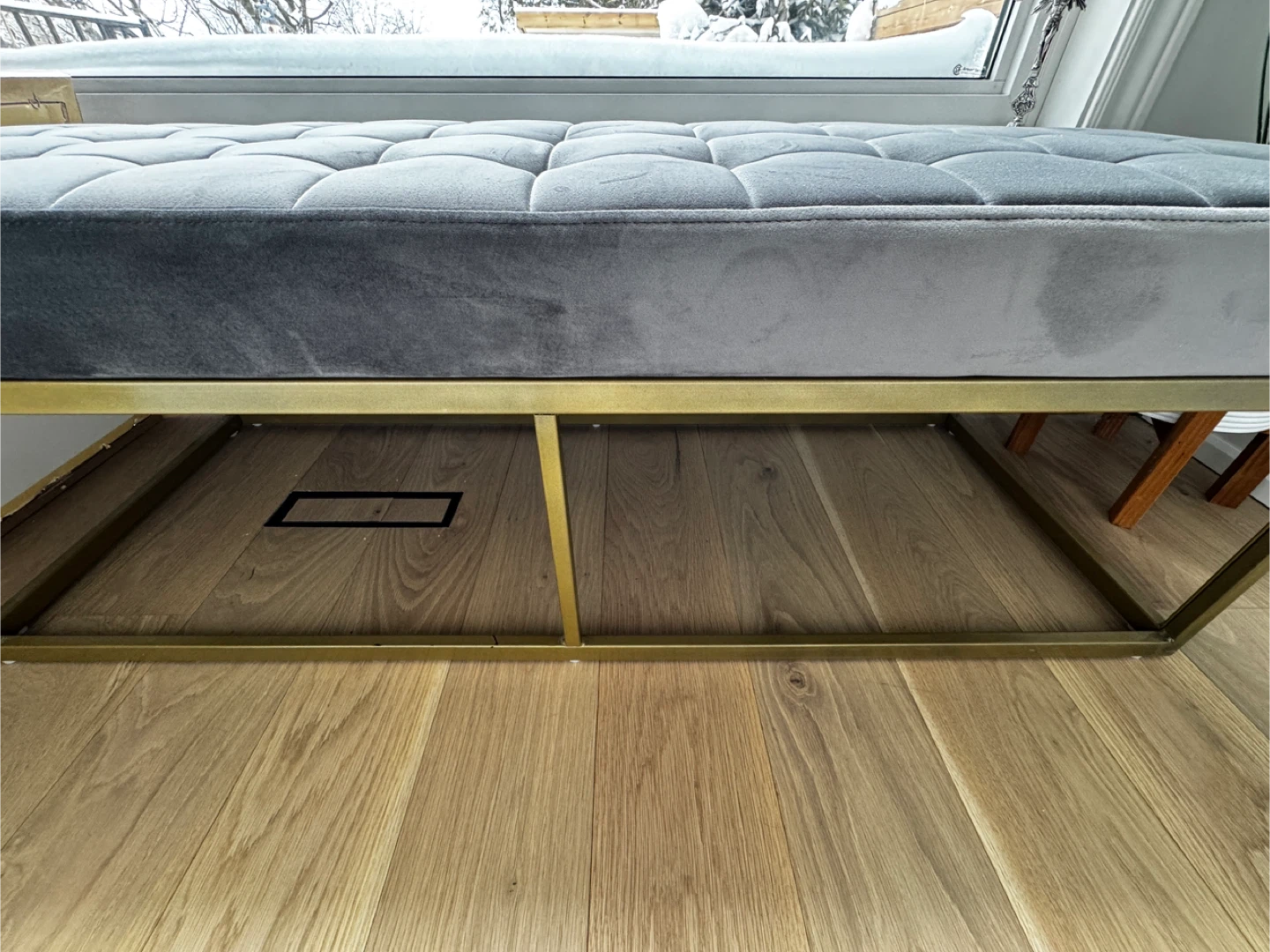 Grey Velvet Bench with Gold Frame - photo 3