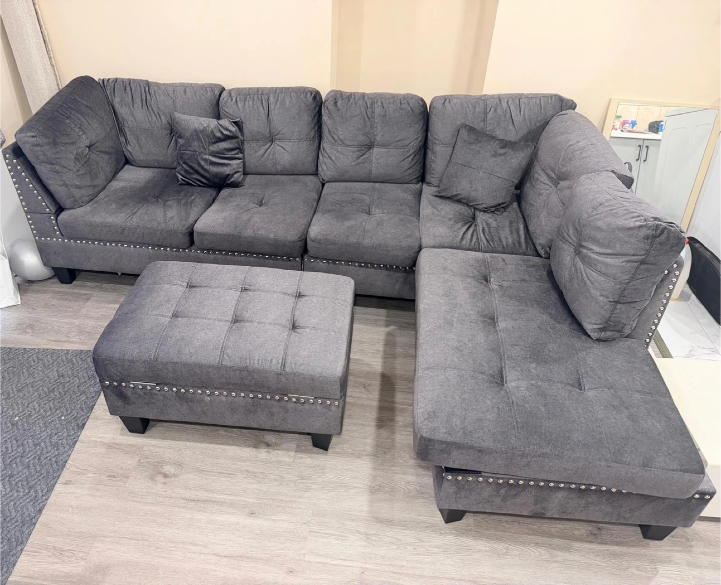 Grey Sectional Sofa with Ottoman - photo 3