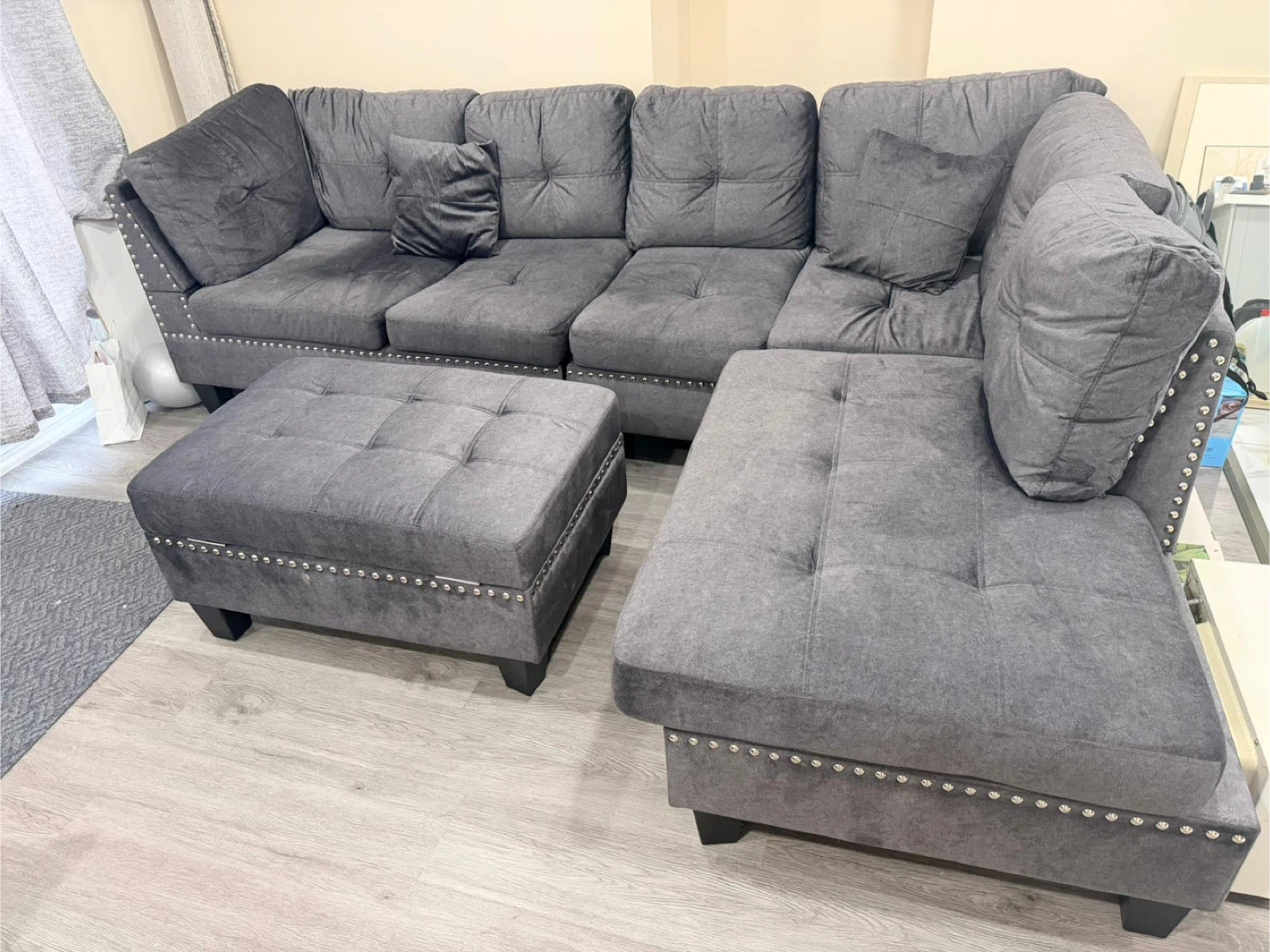 Grey Sectional Sofa with Ottoman - photo 2
